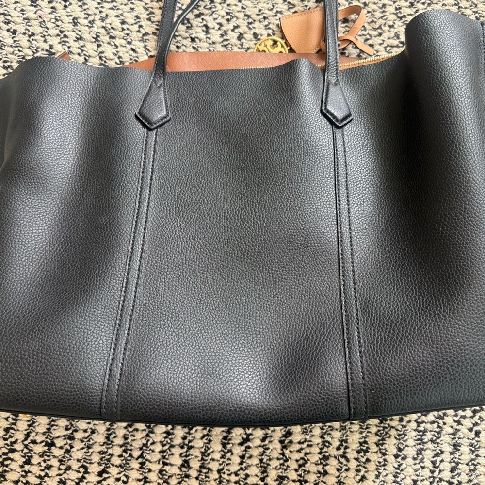Tory Burch Black Perry Leather Tote with Tan Accent - Picture 5 of 7